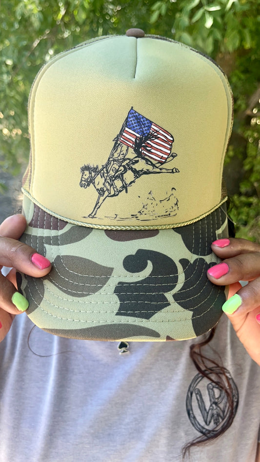 Bucking Freedom Camo Trucker Hat