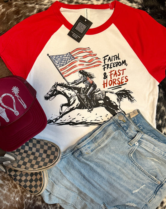 Faith, Freedom, & Fast Horses Baby Doll Tee